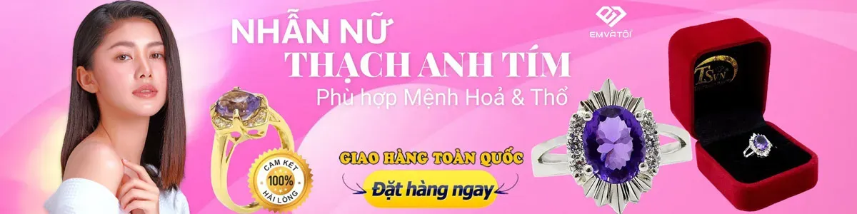 Nhẫn đá thạch anh tím tinh xảo với sắc tím tự nhiên