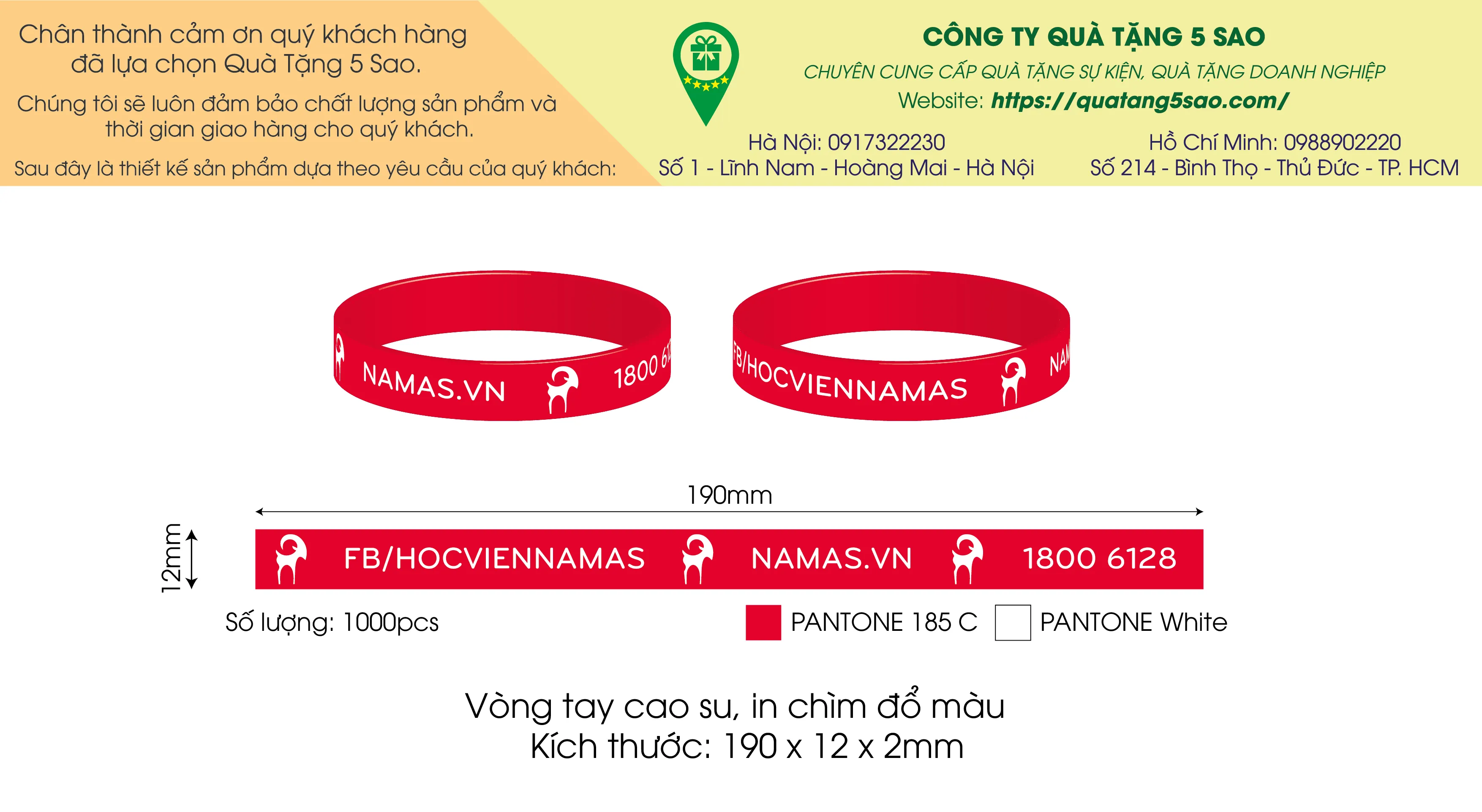 Hình ảnh mẫu thiết kế vòng tay cao su màu đen in chữ trắng tương phản cho học viện đào tạo nghề