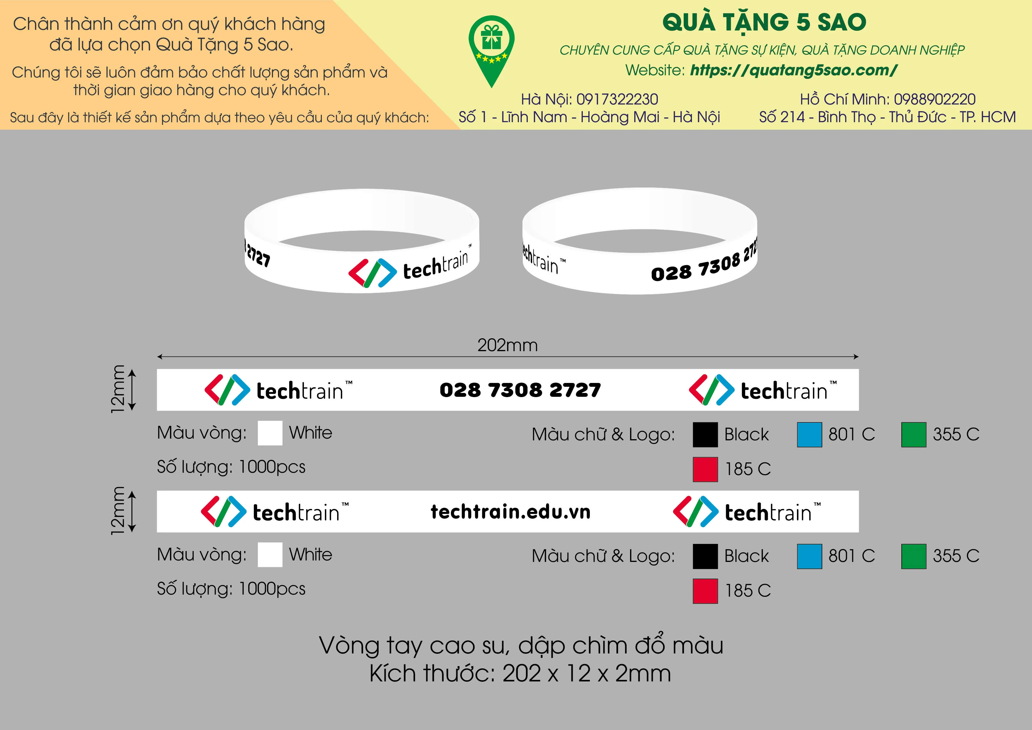 Minh họa mẫu thiết kế vòng tay cao su màu xanh dương phối chữ trắng sắc nét dành cho trung tâm đào tạo
