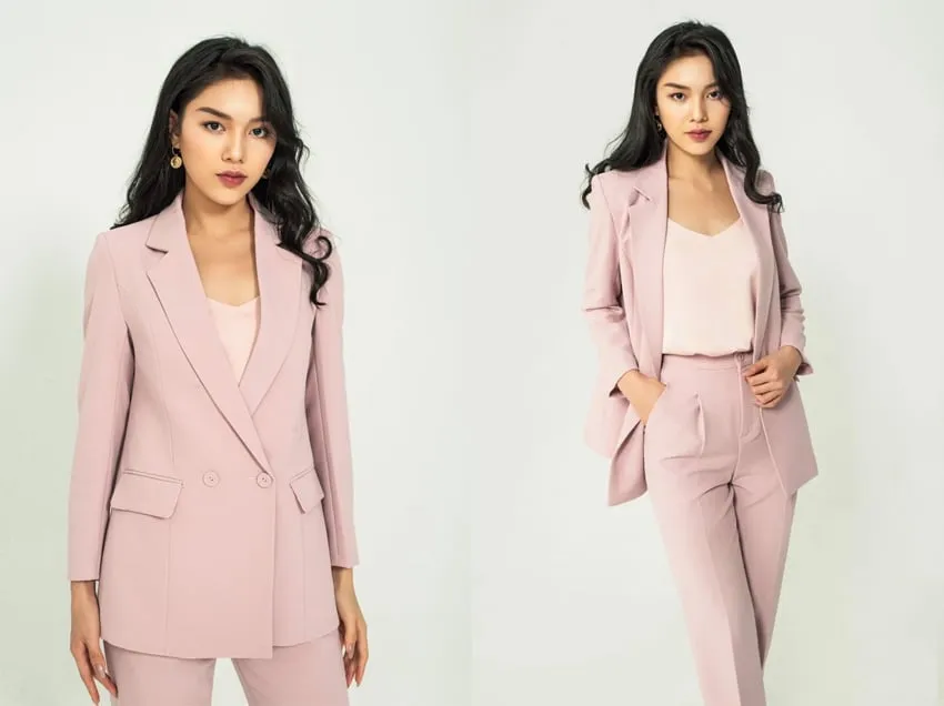 Mẫu áo khoác blazer hồng tinh tế giúp nữ mệnh Hỏa thêm rạng rỡ