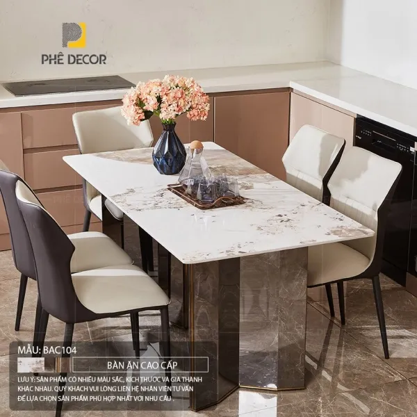 Bàn ăn đá cẩm thạch không chỉ mang tính thẩm mỹ mà còn giúp cân bằng yếu tố Thổ trong căn bếp hành Hỏa