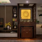 Không gian thờ tự ốp gỗ trang nghiêm tại căn hộ chung cư hiện đại