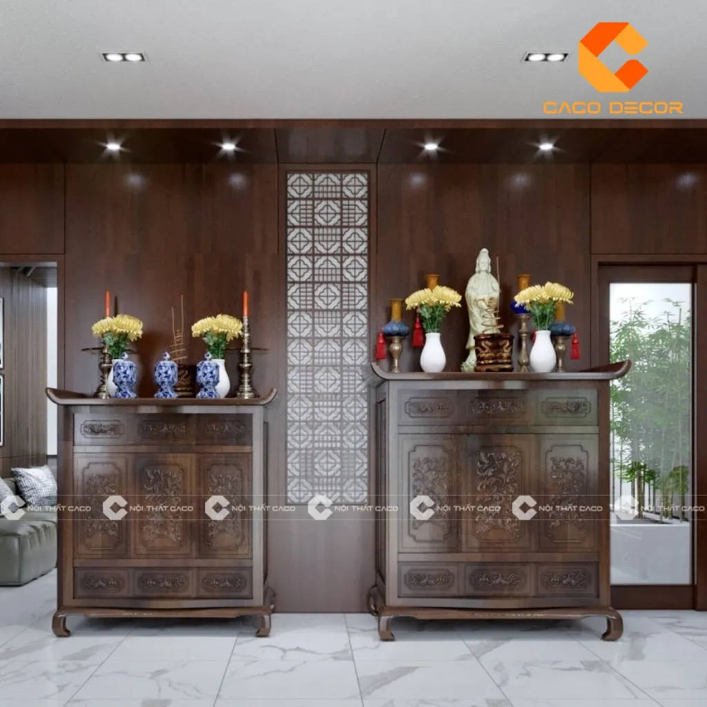 Thiết kế trang trí bàn thờ gia tiên dịp Tết - Phong cách truyền thống
