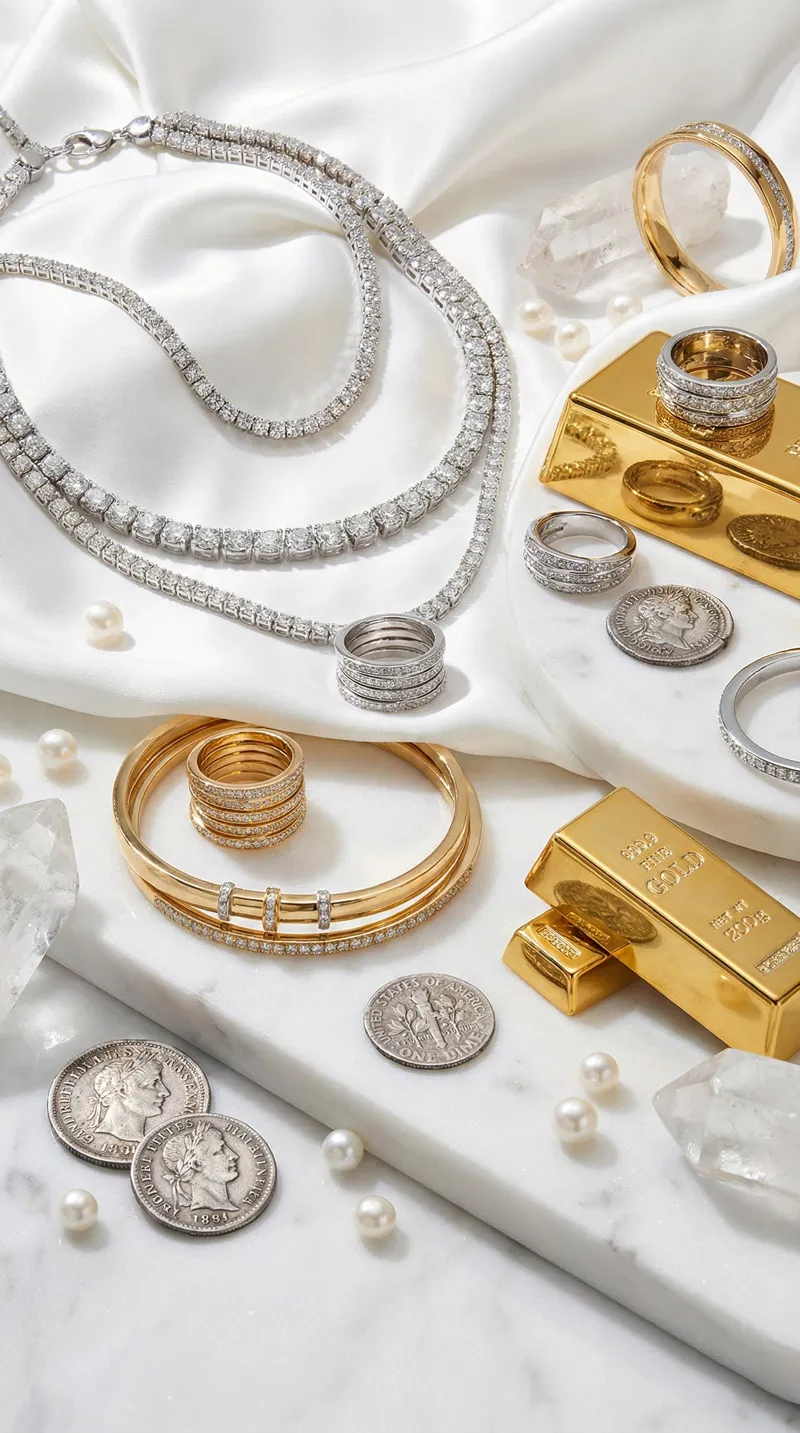 Hình nền mệnh Kim mang tông trắng, ánh kim biểu trưng cho tiền tài, sự sắc sảo và quyết đoán trong công việc