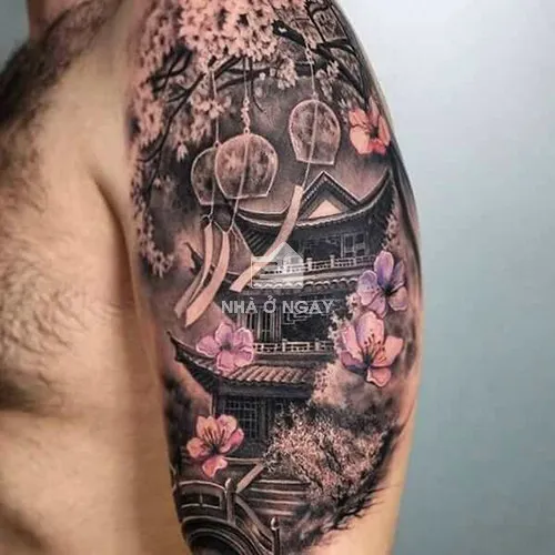 Hình xăm hoa mẫu đơn đỏ phong thủy mệnh Hỏa