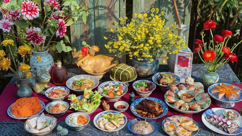 Mâm cỗ mặn truyền thống cúng Rằm tháng 10 Tết cơm mới