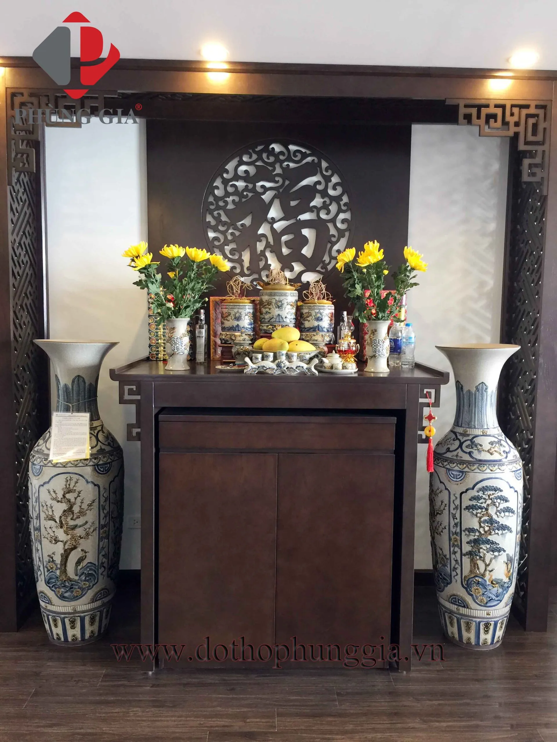 Bộ đồ thờ gốm sứ Phong Gia họa tiết rồng phượng