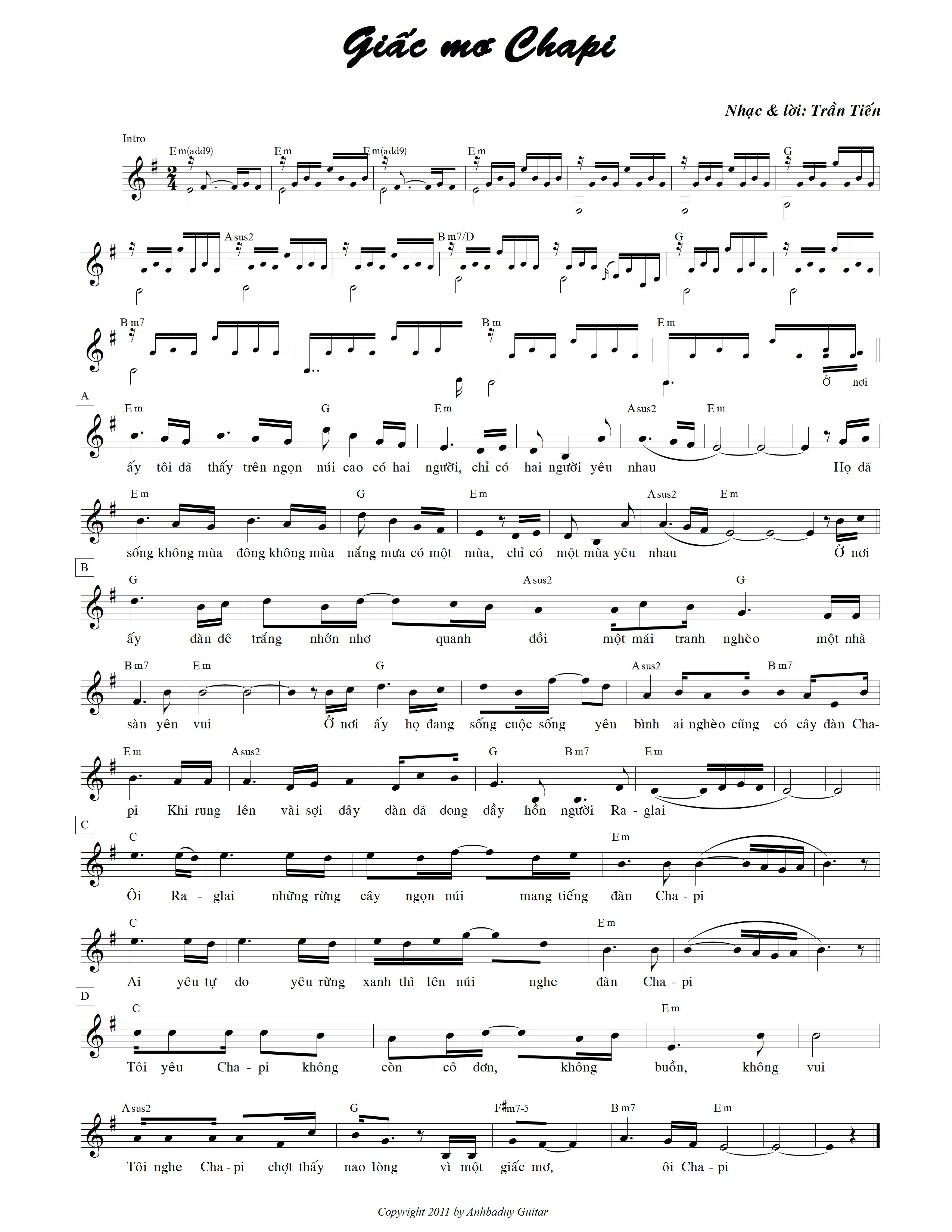 Hợp âm bài hát Giấc Mơ Chapi