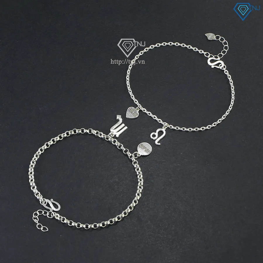 Vòng tay đôi bạc cung hoàng đạo theo yêu cầu LTD0055 mang thông điệp tình yêu vĩnh cửu