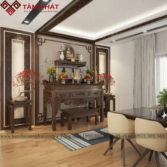 Mẫu bàn thờ nhỏ gọn phù hợp cho các gia đình trẻ yêu thích phong cách hiện đại