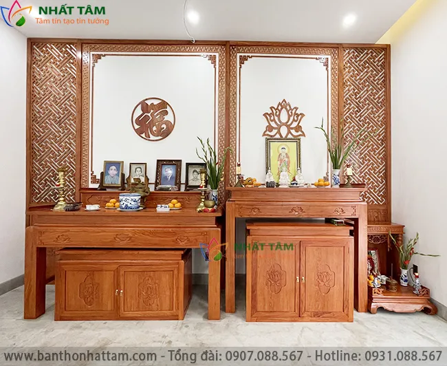 Góc nhìn cận cảnh các chi tiết điêu khắc truyền thống trên tủ thờ đứng