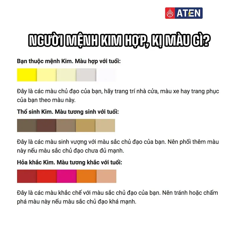 tổng hợp các màu hợp và kỵ theo ngũ hành hành kim