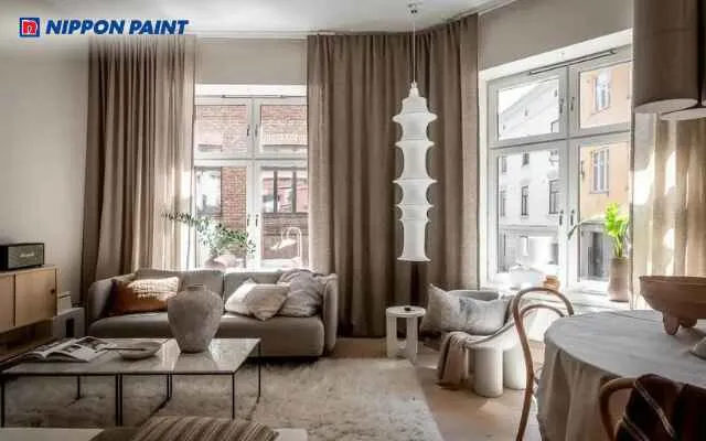 Mẫu 13: Phòng khách sang trọng với tông nâu be thanh nhã