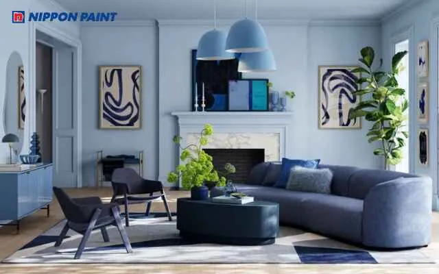 Mẫu 14: Màu xanh dương giúp phòng khách thêm phần mát mẻ
