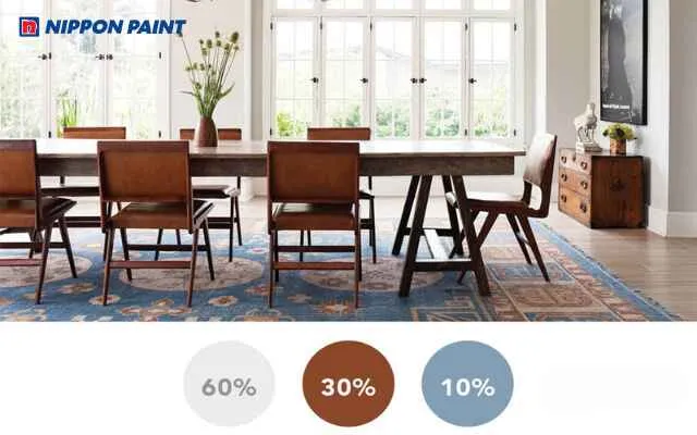Nguyên tắc 60-30-10 giúp cân bằng màu sắc và tạo điểm nhấn cho phòng khách