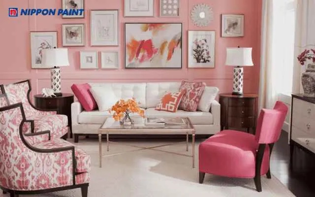 Mẫu 16: Màu hồng nhẹ giúp phòng khách thêm phần ngọt ngào