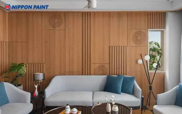 Mẫu 26: Ốp gỗ kết hợp ánh sáng nhẹ tạo không gian phòng khách tinh tế