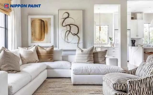 Mẫu 1: Màu sơn trắng giúp phòng khách nhỏ trở nên thoáng và sáng hơn
