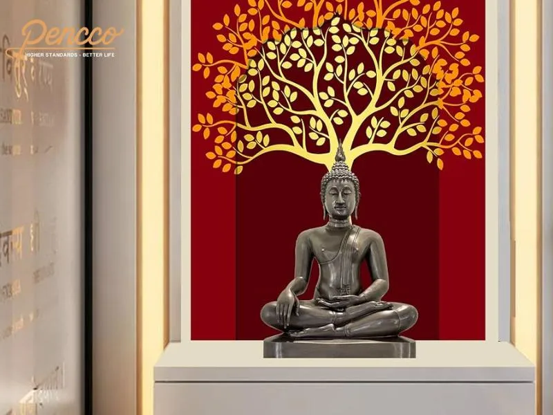 Phòng thờ màu đỏ đô trang nghiêm