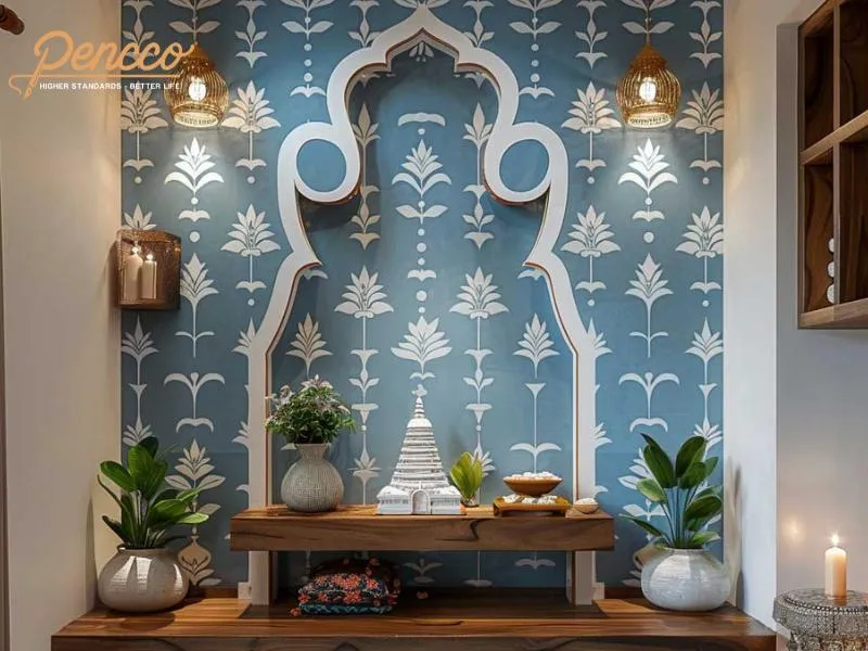 Phòng thờ màu xanh lam nhẹ nhàng