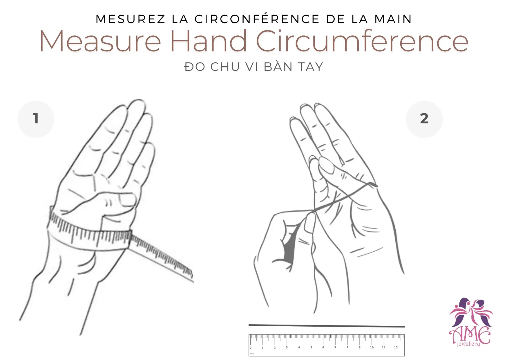 Đo chu vi bàn tay để xác định size vòng cẩm thạch
