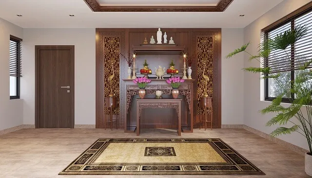 Nguyên tắc bố trí bàn thờ gia tiên kết hợp hài hòa giữa yếu tố thẩm mỹ và quy tắc phong thủy phương Đông