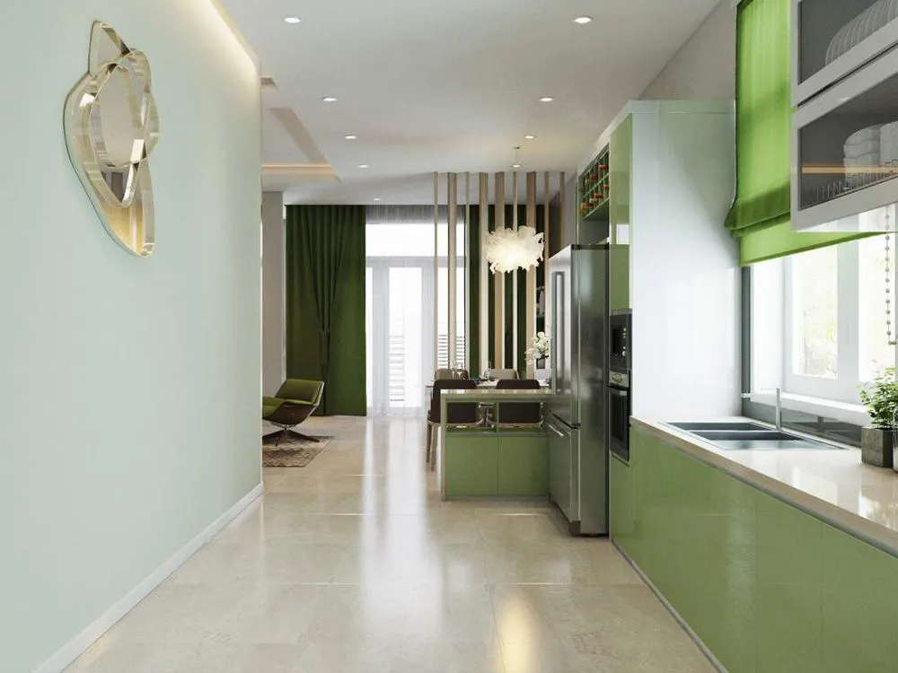 Sự pha trộn hài hòa màu nội thất phòng bếp hợp mệnh Mộc