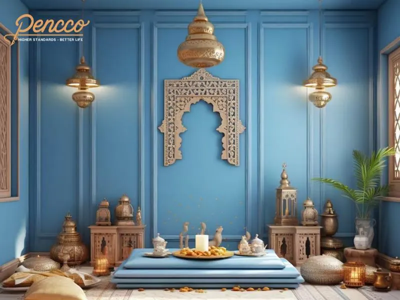 Phòng thờ màu xanh tối ưu ánh sáng