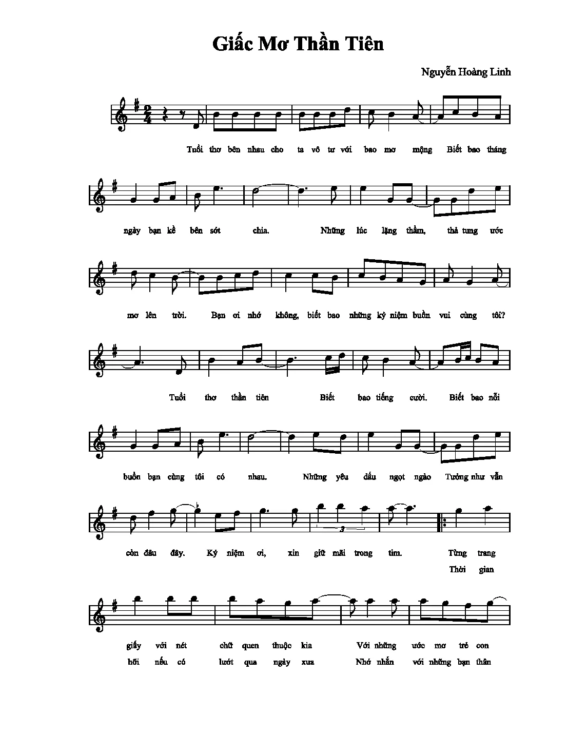 Sheet nhạc Giấc mơ thần tiên