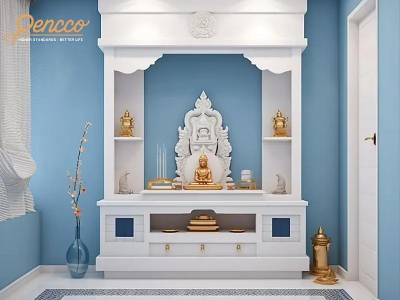 Sơn phòng thờ màng xanh lam cho người mệnh Thủy