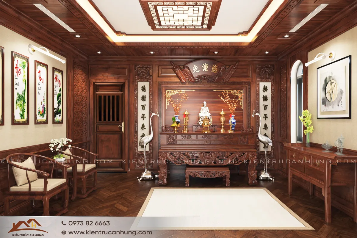 Không gian phòng thờ uy nghiêm được bố trí theo hướng tọa cát hướng cát