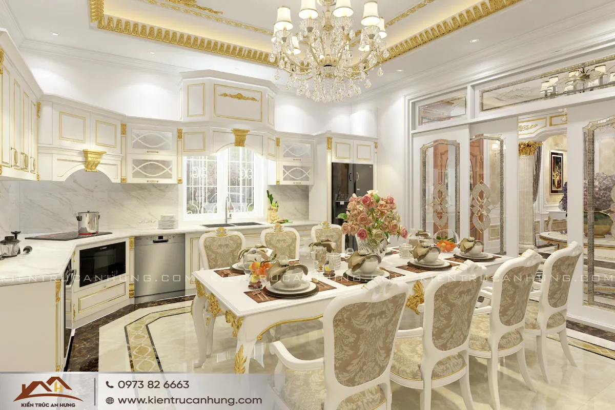 Bố cục phòng bếp hiện đại đảm bảo nguyên tắc phong thủy giúp gia chủ giữ tài lộc