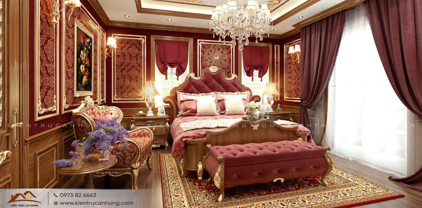 Phòng ngủ master sang trọng với hướng kê giường đón nhận vượng khí Thiên Y