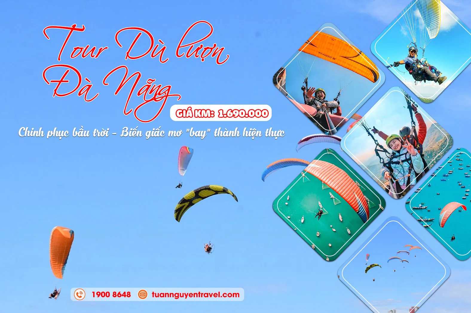 Tour Dù lượn - Chinh phục bầu trời - Bay trên biển bạc rừng xanh của Đà Nẵng