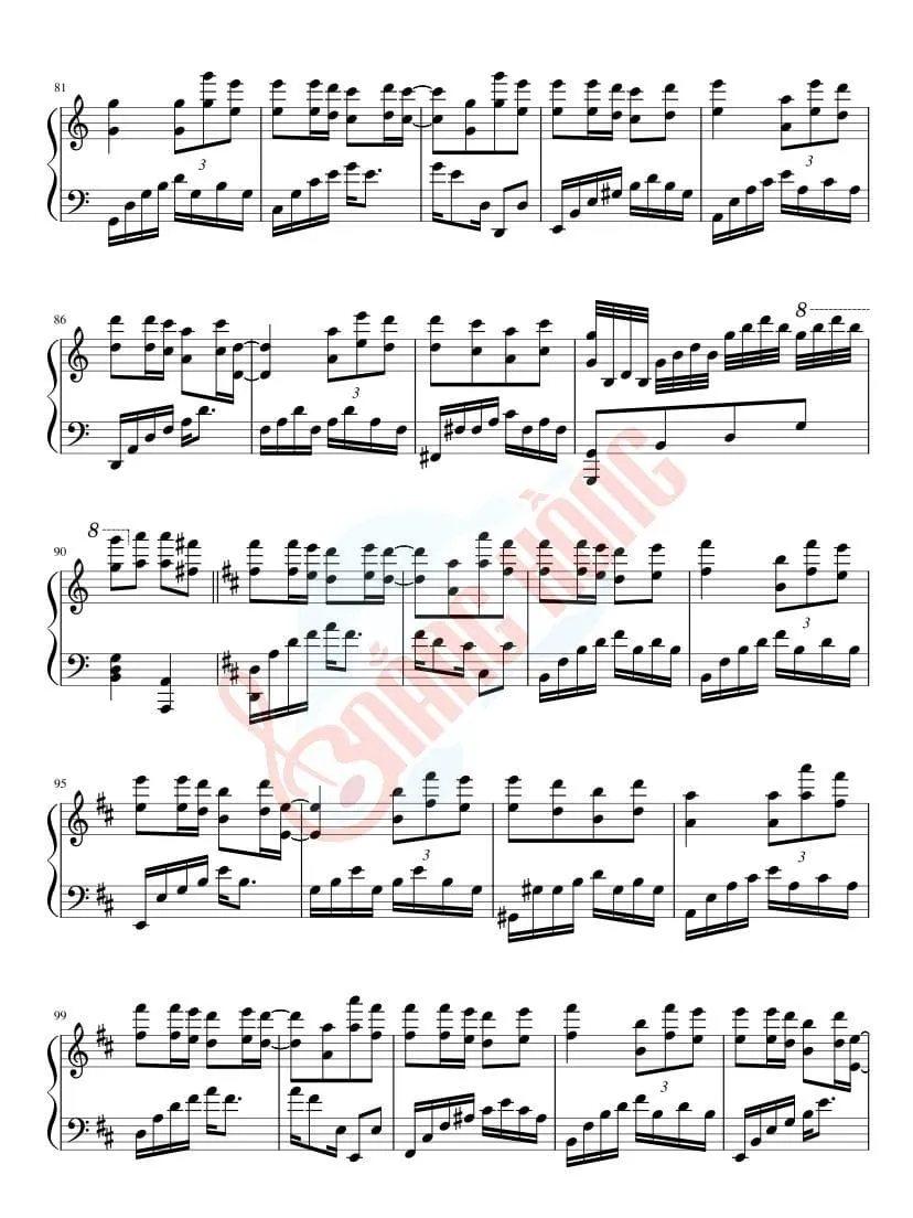 Sheet piano Giấc Mơ Trưa trang 4 với phần bridge chuyển tiếp