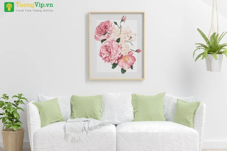 Bức tranh hoa mẫu đơn với sắc đỏ rực rỡ tượng trưng cho sự giàu sang phú quý