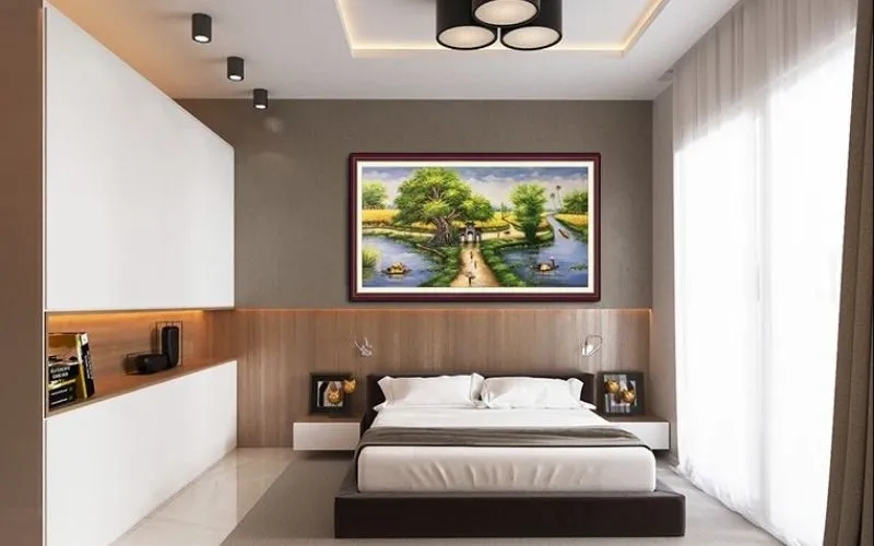 Tranh treo phòng ngủ phong cảnh làng quê hợp mệnh thổ