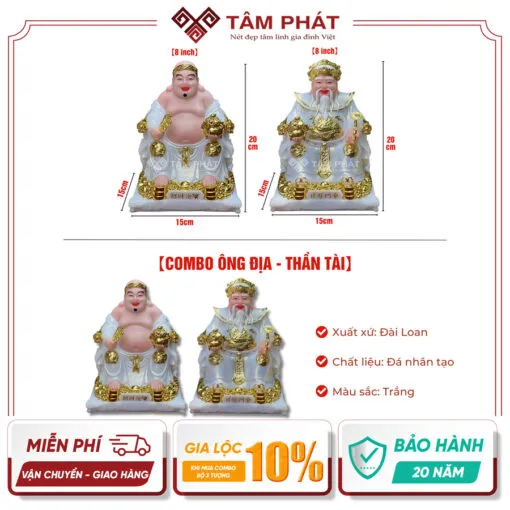 Tượng Thần Tài Thổ Địa bằng đá trắng cao cấp đi kèm bàn thờ