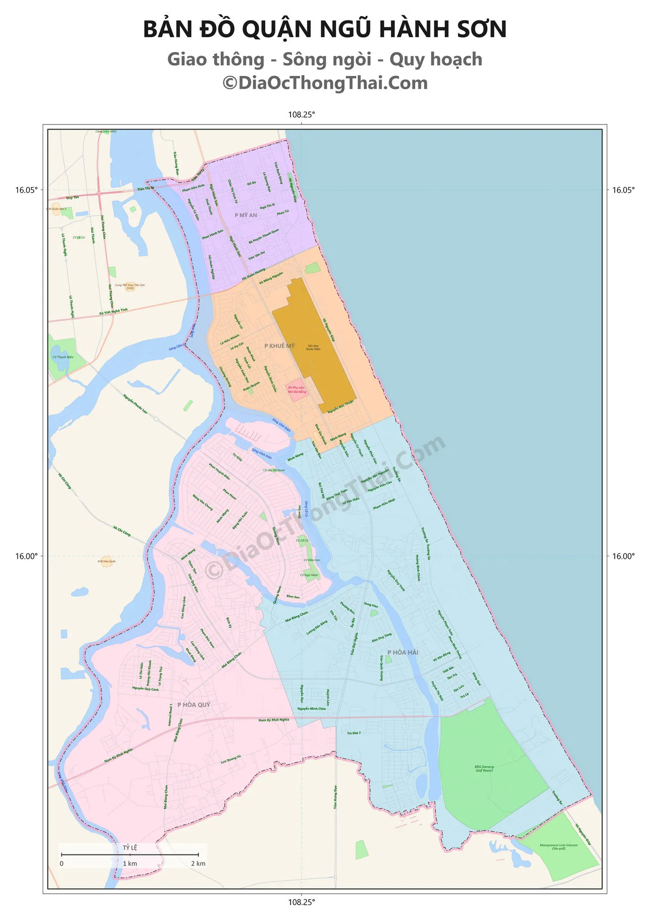 Bản đồ vị trí quận Ngũ Hành Sơn trên nền tảng hành chính Đà Nẵng