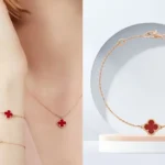 Vòng tay Van Cleef Sweet Alhambra với carnelian đỏ cam trên nền vàng hồng 18K