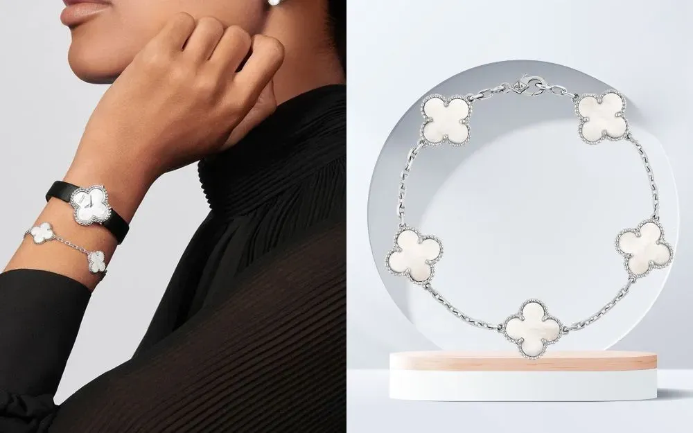 Vòng tay vàng trắng 18K với onyx đen tạo tương phản mạnh mẽ