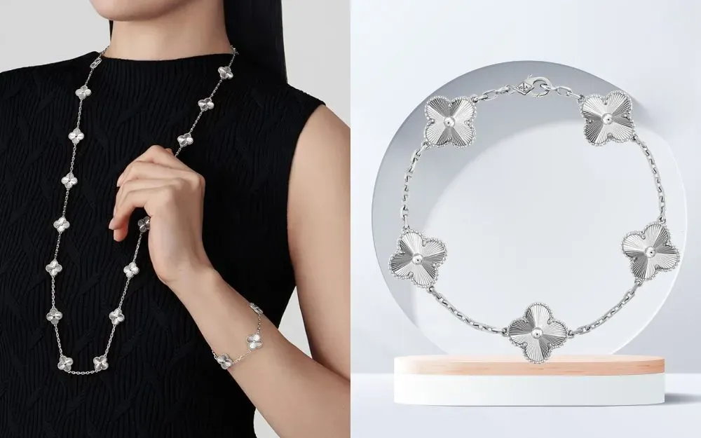 Vòng tay vàng trắng 18K với mother-of-pearl ánh xà cừ