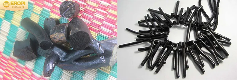 Vòng tay san hô đen hình trúc( trái ) và vòng tay san hô đen hình trúc bọc vàng ( phải ).